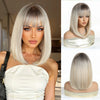 Straight Bob Wig — Dark Root Silver Blonde