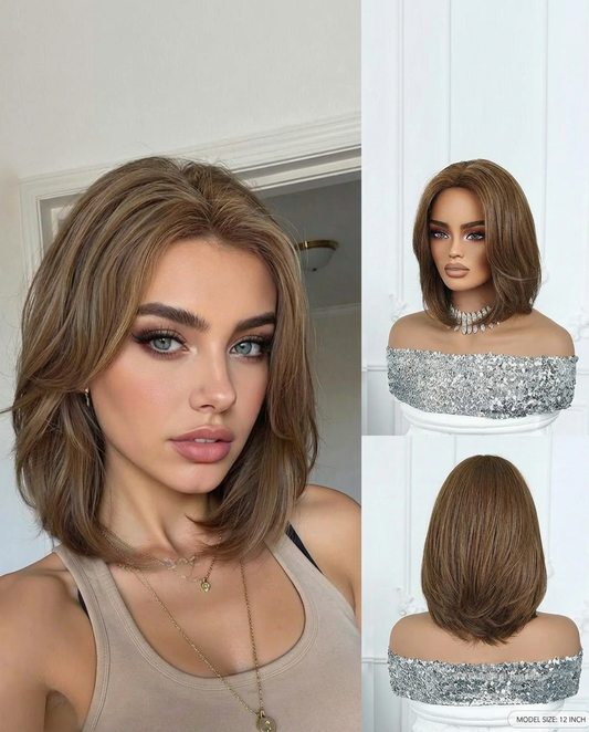 Straight Bob Wig with Curtain Bangs