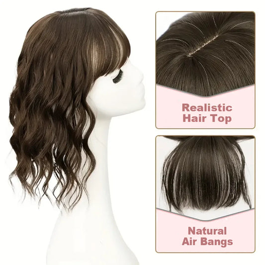 Iris Wave clip-in topper — realistic crown coverage and natural bangs