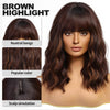 Wavy Bob Wig with Bangs — brown highlight detail